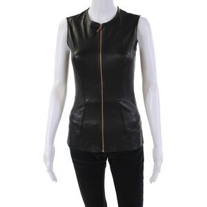 Cedric Charlier Women's Sleeveless Full Zip Faux Leather Blouse Black Size S